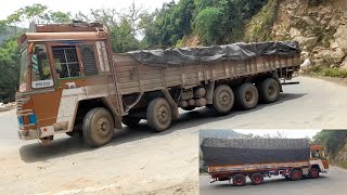 14 Wheeler Heavy Truck Taking Risky Turn in Hills