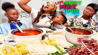 SPICY HOT POT MUKBANG LIVE WITH FAMILY | QUEEN BEAST