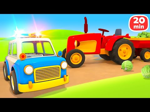 The police car rushes for help to save the tractor on the farm! New cartoons for kids about cars.