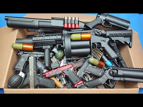 Airsoft grenade launcher ! Pump Shotgun Military Weapon & Equipment / Box of Toys !