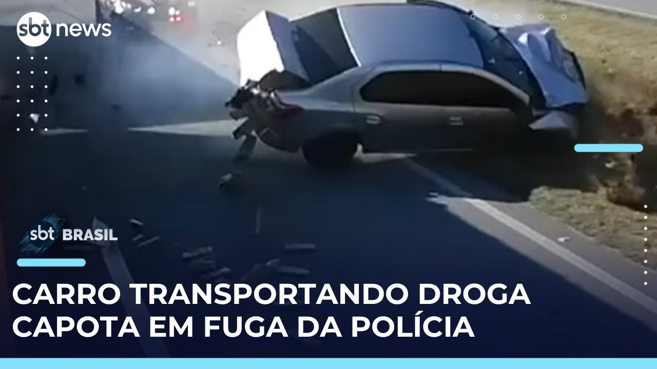 Carro com quase 100 kg de maconha capota durante perseguição em Florianópolis | SBTBrasil