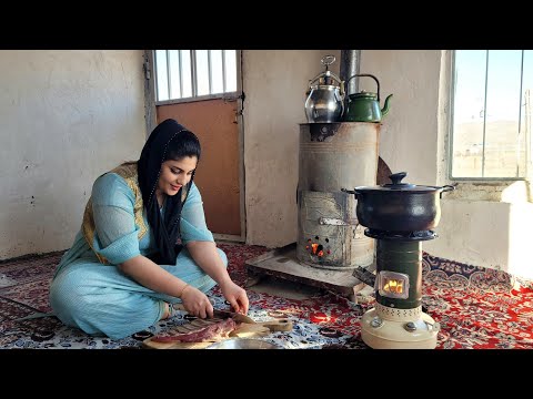 Nomadic life in western Iran: Cooking lamb meat in the Iranian nomadic village