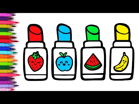 Dibuja y Colorea 4️⃣ LABIALES de FRUTAS 💄🌈🍓 Videos para niños