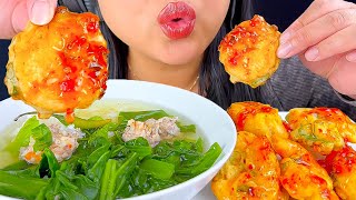 ASMR FRIED SHRIMP PATTIES WITH MUSTARD GREEN SOUP