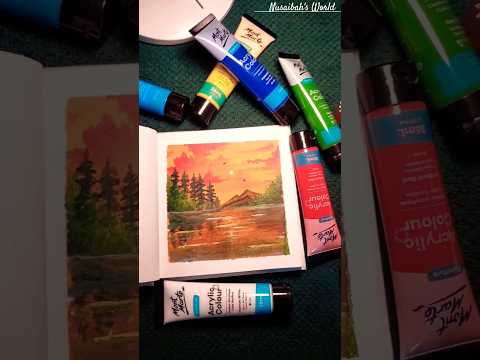 Sunst scenery painting|Nusaibah's World|#acrylicscenery #watercolorpainting #sunset #painting #viral