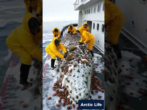 Barnacle removal of a blue whale