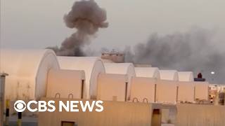 YouTube video thumbnail: News Videos Recorded by a Person on the Ground Show Iran's Strikes on U.S. Base