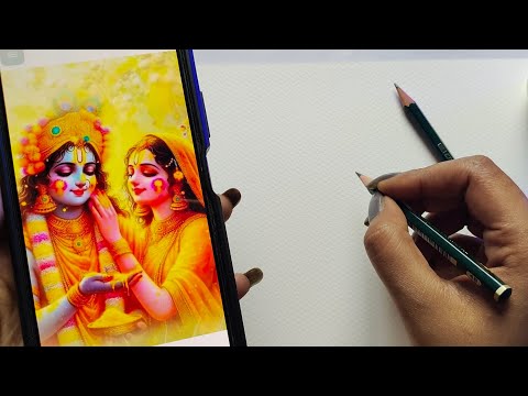 Holi special drawing, Radhakrishna outline tutorial ,Radha Krishna playing Holi 😍🥰 ,part 1