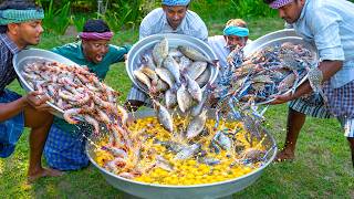 SEAFOOD OMELETTE | CRAB FISH PRAWNS Omelette Recipe Cooking in Village | Healthy Egg Omelet Recipe