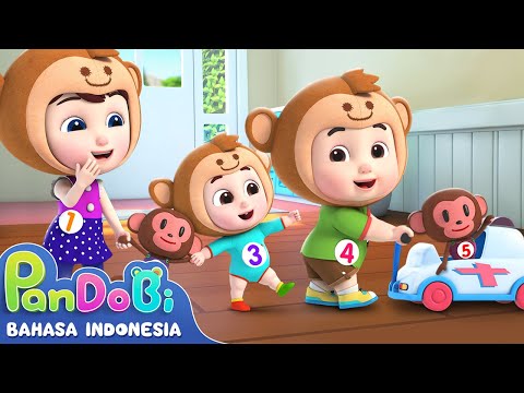Ada Lima Monyet Di Sini 🐒| Five Little Monkeys | Lagu Anak-anak | Super Pandobi Bahasa Indonesia