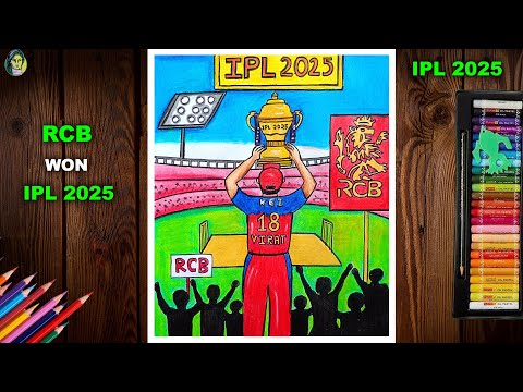 RCB Won IPL 2025 Trophy Drawing | IPL 2025 Drawing | How To Draw IPL Match | Virat Kohli Drawing