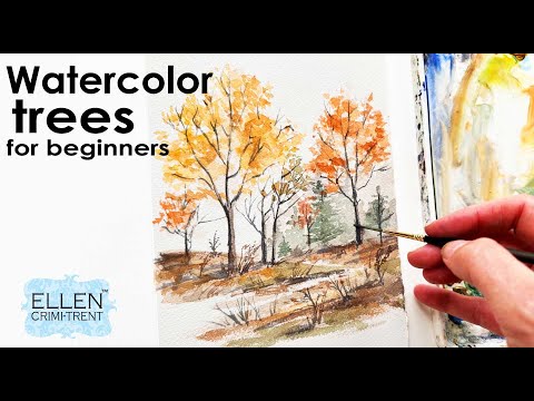 Watercolor Fall trees for beginners