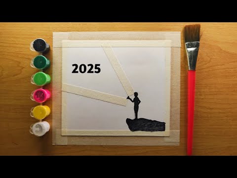 Happy New Year, easy new year 2025 drawing for beginners, New year painting ideas, step by step