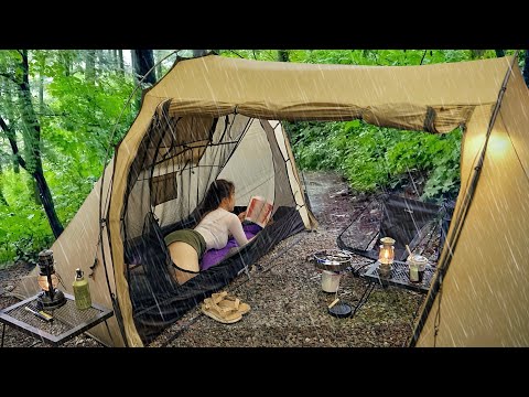 Solo camping in heavy rain - sudden heavy rain tent , relaxing , ASMR