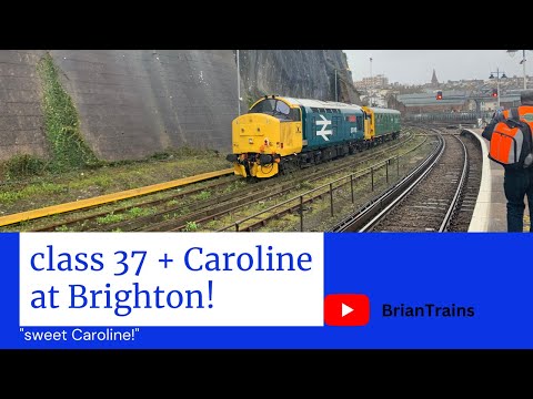 Class 37 + Caroline shunting out of Brighton wall siding