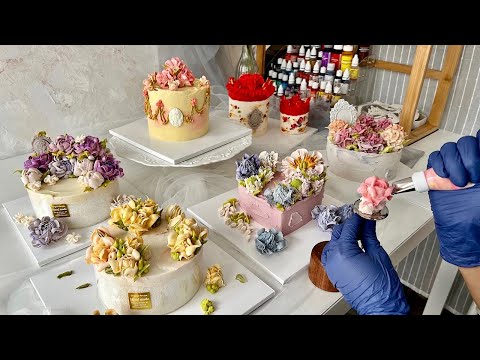 예술입니다! 진짜 꽃보다 더 리얼한 생화 스타일 꽃 케이크 만들기 Making Pretty Flower Shaped Cake - Korean street food