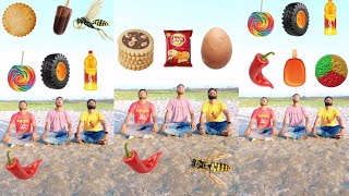 Eating biscuits, icecream, lolipop, juice, kurkure vs red chili, tyre, bee & egg - funny😝😜 vfx