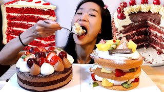 The MOST Satisfying Cake Mukbang Compilation #5 - Chocolate & Red Velvet Cakes - Eating Less Talking