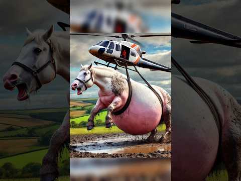Large horse saved by rescue team from mud #animals #shorts #whitehorse