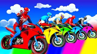 الأبطال الخارقين على القضبان دوامة قمع جسر 🏍️🐱‍SPIDER MAN!on Motorcycle in Spiral Bridge Stunt Rid