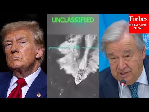 YouTube video thumbnail: Reporter Asks UN Secretary-General About Venezuela Boat Strikes: 'What Right Does The US Have?'