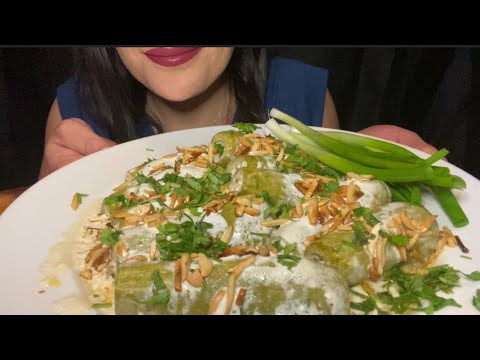 Asmr Mukbang eating stuffed zucchini with Laban محشي كوسا مع لبن