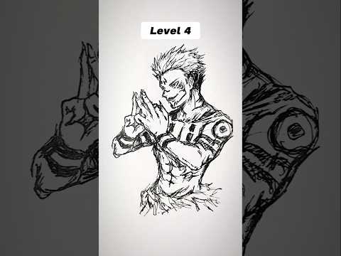 How to Draw Sukuna in different levels😳 #shorts #anime #drawing