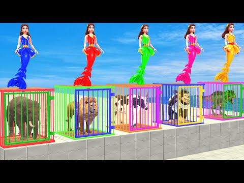 Cow Elephant Lion Gorilla T-Rex Don’t Choose The Wrong Mermaid Animals Crossing Fountain Jail Escape
