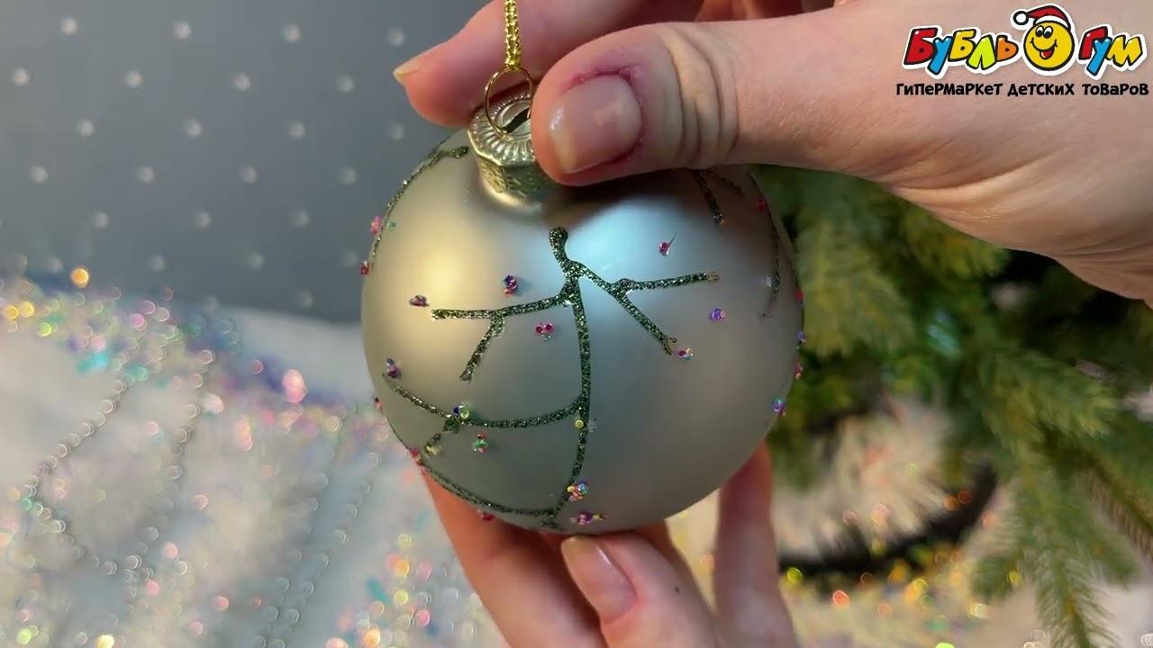 Елочный шар Сакура голубой стеклянный 8см - видео