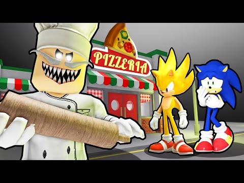 SUPER SONIC AND SONIC VS EVIL PAPA PIZZAS PIZZERIA IN ROBLOX