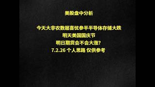 美股盘中分析今天大非农数据喜忧参半半导体存储大跌明天美国国庆节 明日期货会不会大涨？7.2.26 个人思路 仅供参考