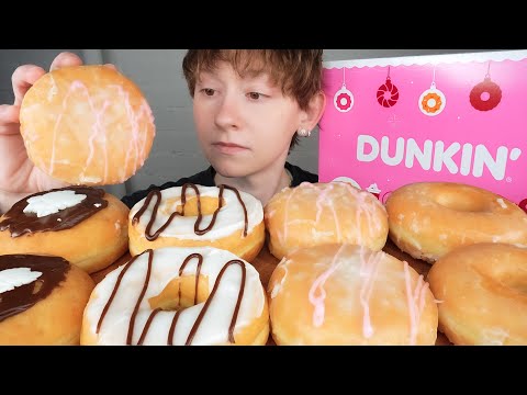 ASMR DUNKIN DONUTS DESSERT MUKBANG *VANILLA MARBLE, CHOCOLATE CREAM, GLAZED STRAWBERRY 먹방