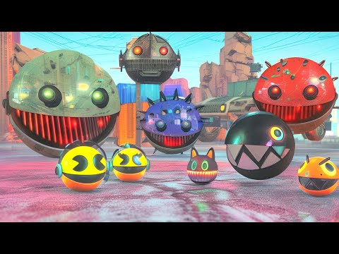 Pacman vs Monsters Compilation | Robot Pacman vs Cartoon cat 145