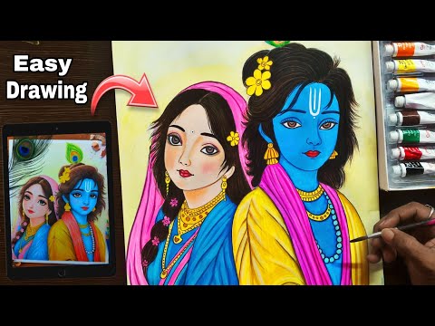 how to draw lord radha and krishna easy pencil sketch drawing,how to draw lord krishna & radha,