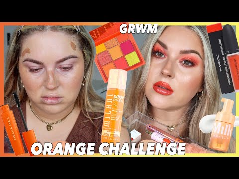 GRWM 🍊 full face of ORANGE makeup 🧡 (packaging challenge)