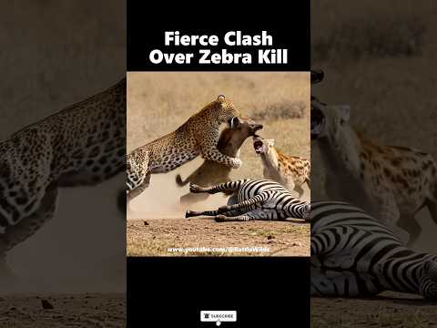 Unbelievable Twist‼️Leopard vs Hyenas – Fierce Clash Over Zebra Kill #leopard #zebra #hyena