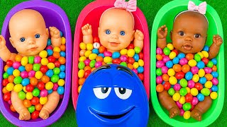 4 Minutes Satisfying Video | Mixing Funny Candy ASMR & Make Up in 3 Bathtubs with Magic M&M's Slime
