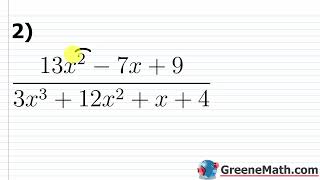 Partial Fraction Decomposition with Quadratic Factors Practice Test Full Solutions