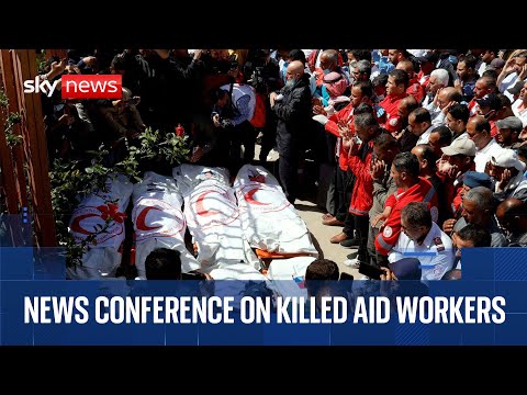 Palestinian Red Crescent Society holds news conference on killing of Gaza medical workers