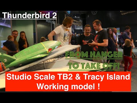 Thunderbird 2 Studio Scale working Model with Tracy Island hangar, runway & rising launch ramp!