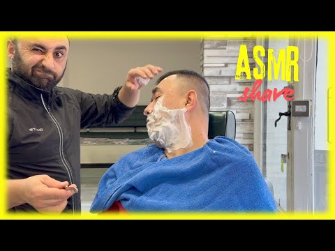 Ultimate ASMR 🔴 Chinese man gets Fantastic  experiences  wet shave and massage in barber chair 大波蓮