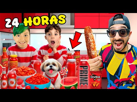 24 HORAS COMIENDO ROJO 🔴 | Family Juega