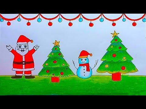 How to Draw Christmas / Santa Claus Drawing / Christmas Tree Drawing / Merry Christmas Painting Easy