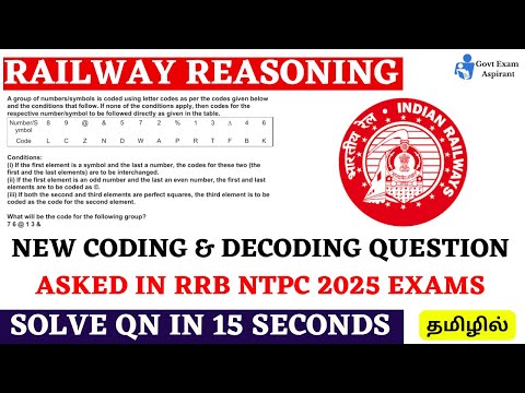 New Type Of Coding & Decoding Reasoning Question Asked in RRB NTPC 2025 Graduate Level Exam