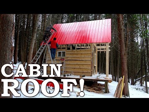 Building Cabin Using a Sawmill! - Red Roof, Chimney Flashing, Fireplace Installation Ep8