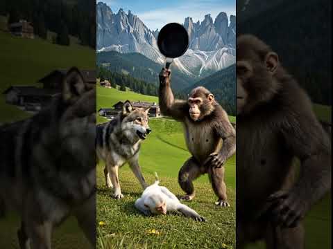 Mother monkey rescues baby monkey from gray wolf #shortvideo #animals #dongvat #monkey