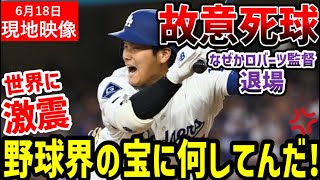 大谷翔平に報復死球！激怒したデーブ・ロバーツ監督が退場という大荒れの試合に世界中が大激怒「一体なにしてんだ！」【海外の反応/ドジャース/MLB】