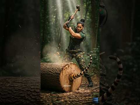 Bangladeshi army breaks down fallen tree and rescues big tiger and tiger cub #ai #army #tiger