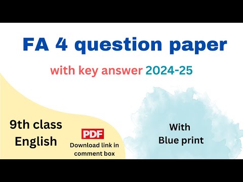 9th class English FA 4 question paper with key answer 2024 - 25 | FA pdf question papers for class 9