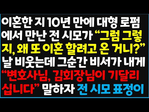 (신청사연) 이혼한 지 10년 만에 대형 로펌에서 만난 전 시모가 " 그럼 그렇지, 왜 또 이혼할려고 온 거니?" 날 비웃는데 그순간 비서가~  [신청사연][사이다썰][사연라디오]